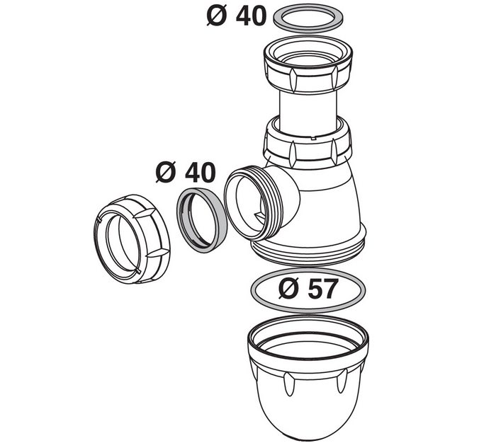 Kit de joints pour siphon d'évier en plastique : 1 joint plat . 1 joint  conique . 1 joint torique pour réf. 7503 . 7520 . 7522 
