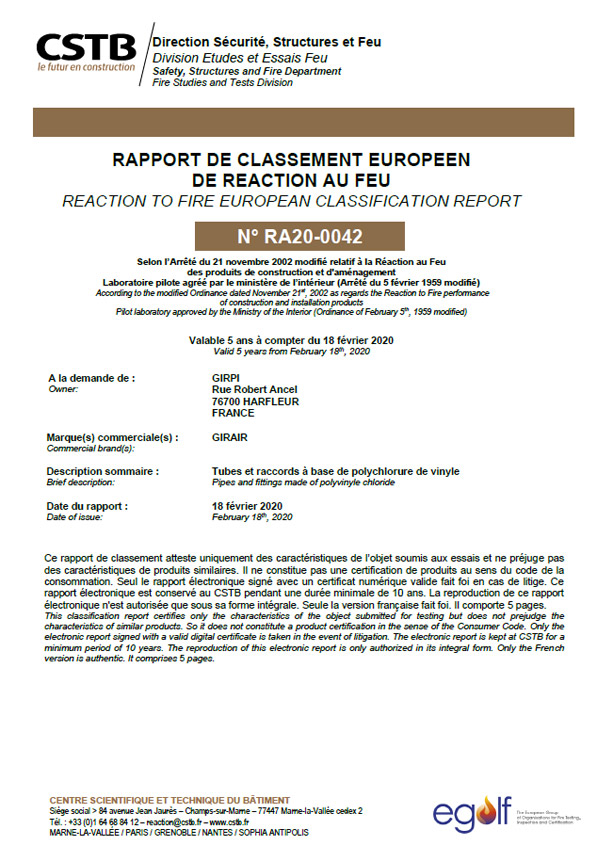 Lire la suite à propos de l’article Girair® – PV Euroclass n°RA20-0042 Validité 18.02.2025